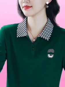 เสื้อยืดคอโปโลแขนยาวสำหรับคุณแม่ ทรงเข้ารูป เสื้อผ้าทำงานสไตล์หวาน ฤดูใบไม้ผลิและฤดูใบไม้ร่วง 2024 ใหม่