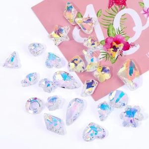 AB Màu Sắc Đa Hình Dạng Mặt Dây Pha Lê Hạt Charm Thủy Tinh Trang Sức Đá Quý Cho DIY Bông Tai Và Làm Đồ Trang Sức Hình Trái Tim 14mm
