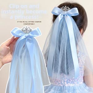 Blue Bow Crown Clip Hair Accessory