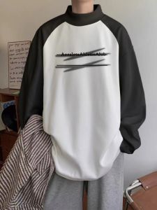 Áo Thun Dài Tay Dày Mùa Đông Cho Nam Áo Chui Đầu Cổ Tròn in Họa Tiết Sọc Màu Khối Thời Trang Thường Ngày