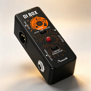 AMUZIK LEF-331 DI Box Pedal with Cab Simulator Gain Control Ground Lift XLR Balanced Output Mini Metal Guitar Direct Box