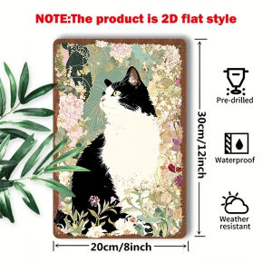 CIFbuy | 1PC Vintage Metal Sign Black White Cat Garden Wall Art Home Decor Gift