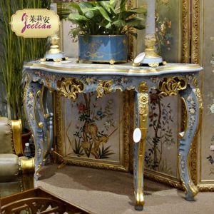 European-Style Luxury Hand-Painted Solid Wood Heavy Industry Carved Gold Painting 1.35 M French Green Blue Purple Curved Edge Console