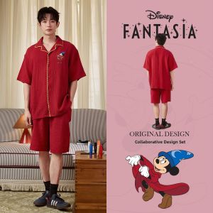 GONGDIE | Wearable Outside Disney Print Cotton Red New Wedding Sleepwear Set
