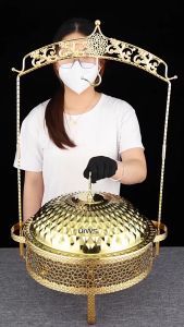 8L Food Warmer Stainless Steel Renda Berlian / Rolltop Renda Berlian Kenduri Prasmanan Bulat Gold Chafing Dish Bagus