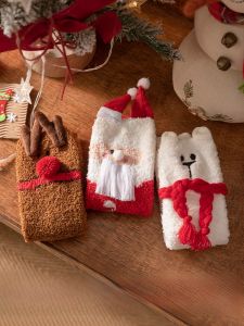 JINGCHI | Christmas Themed Womens Mid-Calf Thick Warm Coral Fleece Socks Cute Cartoon Design Christmas Holiday Gift Fashionable Stockings