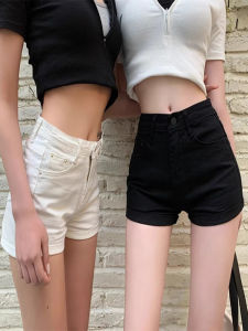 เอวสูงสลิมฟิตผ้าฝ้ายกางเกงขาสั้นผ้ายีนส์สําหรับผู้หญิงฤดูร้อน 2023 สไตล์ใหม่ต่อต้านริ้วรอยกางเกงขาตรงพร้อมซิปและปุ่ม
