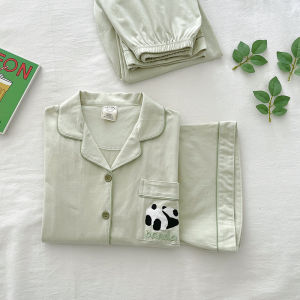  Panda Sleepwear Womens Summer Pure Cotton Short Sleeve Shorts Three-piece Set Cute Home Clothes Comfortable Casual Home Scene