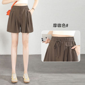 Womens Ice Silk Breathable Thin Short Pants Summer New Style Five-Point Slimming Casual High Waist Wide Leg Commuter Pants