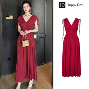 Happy Diva เดรสผู้หญิง เดรสสีแดง เดรสทรงเอ เดรสแขนกุด เดรสทำงาน เดรสไฮโซ เดรสวินเทจ เดรสออกงาน เดรสปาร์ตี้ ชุดราตรี 70447