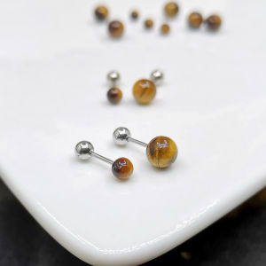 Titanium Steel Tiger Eye Stone Earrings Screw Back Sleepwear Friendly Womens Jewelry No Allergy Need to Remove