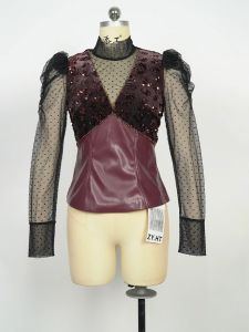 ZYHT EraVogue เสื้อผู้หญิง เสื้อสีแดง เสื้อแขนยาว เสื้อตาข่าย เสื้อทำงาน เสื้อไฮโซ เสื้อวินเทจ เสื้อออกงาน เสื้อปาร์ตี้ 91482