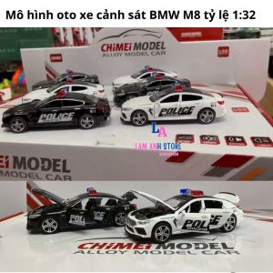 Mô hình xe cảnh sát BMW M8 tỷ lệ 1: 32 bằng kim loại có đèn nhạc mở cánh cửa di chuyển bằng cót