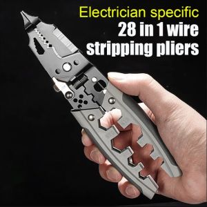 Multifunctional wire stripping pliers 28 in 1 powerful wire pulling pliers for cutting pressing branching winding and peeling electrical pliers