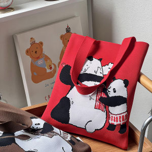 Chengdu Knitting Panda Bag Bath Flower Same Style Woven Bag Handbag Computer Notebook Large Capacity Shoulder Bag