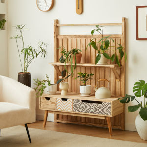 ชั้นวางดอกไม้ไม้แขวนแบบย้อนยุคหลายชั้นสำหรับหน้าบ้าน ชั้นวางของในห้องนั่งเล่นแบบพื้นขนาดใหญ่ ตู้เก็บของแบบเข้าบ้าน