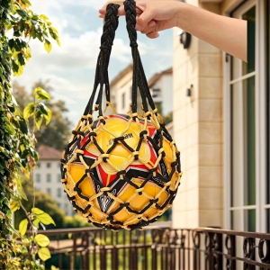 Heavy-Duty Nylon Basketball & Football Net Bag - Large Drawstring Storage for Gym Outdoor | Durable Multi-Color