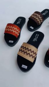 Sandal Slop Wanita Dewasa Rajut Turki Flat ZIGZAG Terbaru Tanpa Hak 2024