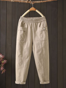 Mom Pants Womens Spring and Autumn New Arrival Pure Cotton Pants Loose Slimming Harem Pants High Waist All-Matching Straight Casual Pants