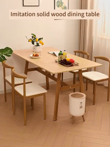 【24 Hours Shipped】Wood Dining Table Solid Wood Furniture Wooden Tables With 4 Chairs Set Nordic Table For Kitchen 120/140cm
