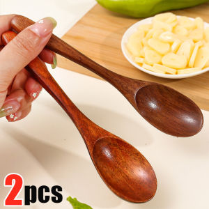YESPERY 2PCS Wooden Tea Spoon Long Coffee Spoons Wood Honey Dessert Spoon Coffee Drink Stirrer Tableware