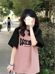 Retro American Cotton Short Sleeve T-Shirt Womens Loose Oversize Summer Top for Teenage Girls And Boys Casual Comfortable