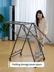Foldable Clothes Drying Rack With Wheels Heavy Duty Clothes Hanger Stand Laundry Rack Clothes Hanging Rack Stainless Steel Sampayan With Stand for Outdoor Indoor