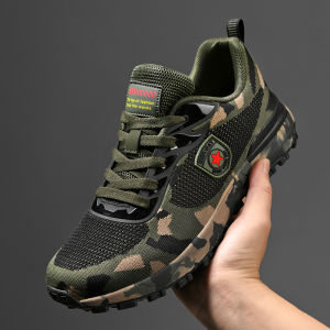 Mens camouflage breathable sports shoes are comfortable and non slip soft soled shoes suitable for mens outdoor activities