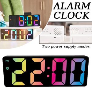 LED Color Display Alarm Clock Minimalist Bedside Alarm Clock Digital Display Intelligent Clock Rainbow Electronic LED Clocks