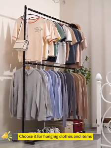 Bedroom Clothes Rack Drying Rack Steel Coat Rack Double Layer Clothes Hanging Rack Drying Store Rack