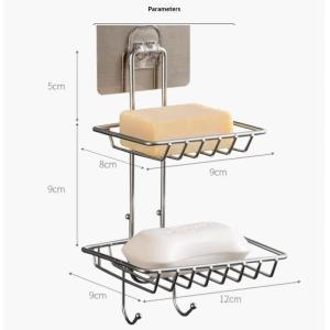 HNKMP | 〔Z〕Stainless Steel Double Tier Draining Soap Dish Holder No Drill Wall Mounted Soap Rack Bathroom Shower Storage Organizer