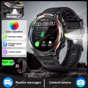 Smartwatch Military Men 360*360 HD Screen Flashlight Health Monitoring Waterproof Heart Rate BT Call Smart Watch For Android IOS