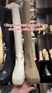 Bốt đùi độn đế tăng chiều cao 9cm Boots đùi nữ da siêu tôn dáng chất liệu da lót lông siêu ấm MSP 1669