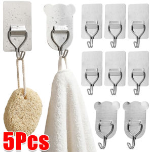 5pcs Adhesive Wall Hooks / 304 Stainless Steel Wall Mounted Hooks / Multi-Purpose Rotatable Storage Hooks / for Hanging Towels Bags Keys