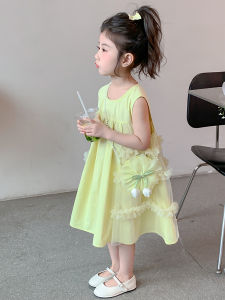 Princess Style Girls Dress Summer New Fashion Baby Vest Dress Little Girl Clothes Soft Cotton Pure Color Medium Length Skirt