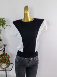 French Chic Ice Silk Knitted Top Summer Thin Bat Style Casual Versatile Short Length Casual Wear Commuter Style Splicing Design