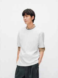 Semir | Color Contrast Double Collar Knit Shirt Fake Two-Piece