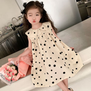Girls Summer Sleeveless Polka Dot Dress 2023 New Peter Pan Collar Vest Dress Online Red Ocean Princess Dress Fashion