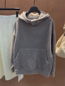 QINGNAER | Comfy Retro Slim-fit Hooded Sweatshirt Grey