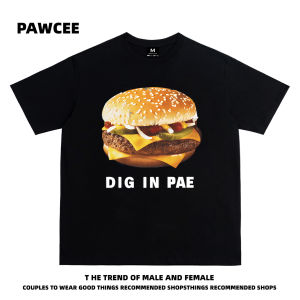 Pawcee American Retro Chinese Fad Cheese Cow Castle Fashion Brand Short Sleeve T-shirt Men and Women Loose Easiest for Match Couples Tops Ins
