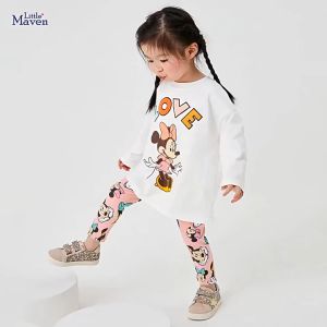 Bộ Little Maven bé gái mùa thu trắng hồng mickey
