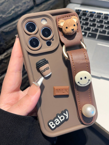 Cute Coffee Bear Wristband Phone Case for  15Promax 15Pro New Model 14 13 12 Protective Cover 11 Stereo XS/XR High End 7 8P Full Wrap 6S Fun SE Women