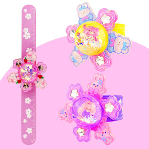 Cherry and Bunny Rotate Gyro Quicksand Glitter Powder Water Ring Pop Bracelet Baby Toy Kids Kindergarten Girl