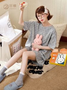 GONGDIE | Cool Cotton Printed Short Sleeve Pajama Set