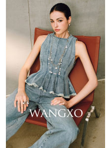 Wangxo High Ratio Flexible Long Velvet Cotton Fleece Set with Wide Leg Pants And Denim Skirt round Neck Two Piece Summer Outfit