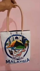 tote mini tali sumbu printing wanita resleting ukuran 25 x 25 X 7 oleh oleh malaysia