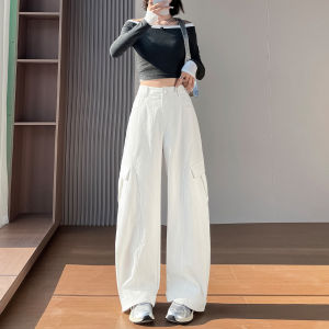 American Style Work Pants Womens Casual Cool Sporty Wide Leg Pants Spring Autumn New Style La Chapelle High Waist Button Closure