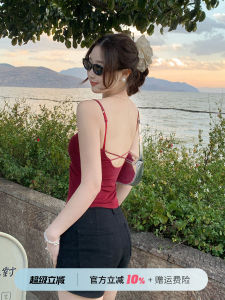 Red Backless Strap Womens Underwear Integrated Vest Top with Chest Pad Fashionable Slim Fit Style Single Piece Summer New