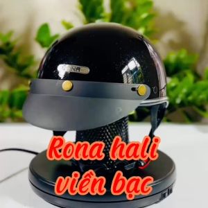 Nón bảo hiểm nửa đầu RONA haly viền bạc đen bóng dành cho nam và nữ nón bảo hiểm freesize - Nón Trùm