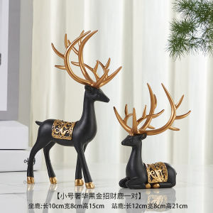 2pcs/Set Deer Statue Golden Deer Christmas Decor Elk Resin Reindeer Lucky Deer Sculptures For Work Desk Decor